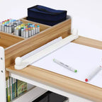 Ensemble table et chaises pour enfants LuxenHome avec support de rouleau de papier, table d'activités en bois pour tout-petits avec bacs de rangement et étagère à livres, 3-6 ans, marron