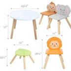 Ensemble table et chaises en bois pour enfants avec 4 sièges - Singe, Lion et Éléphant Plus Tabouret Adulte pour activités artistiques, repas, jeux de rôle - Salle de jeux durable