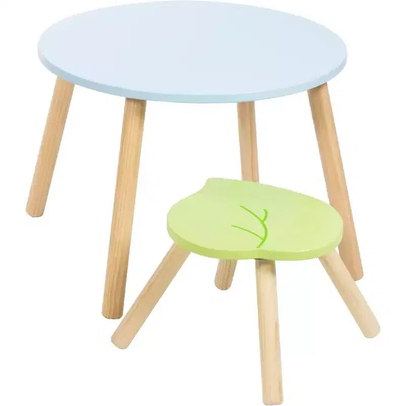 Ensemble table et chaises en bois pour enfants avec 4 sièges - Singe, Lion et Éléphant Plus Tabouret Adulte pour activités artistiques, repas, jeux de rôle - Salle de jeux durable