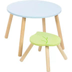 Ensemble table et chaises en bois pour enfants avec 4 sièges - Singe, Lion et Éléphant Plus Tabouret Adulte pour activités artistiques, repas, jeux de rôle - Salle de jeux durable