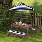 Table de pique-nique pour enfants Qaba, ensemble table et banc en bois d'extérieur avec coussins et parasol, pour patio, jardin, bleu marine