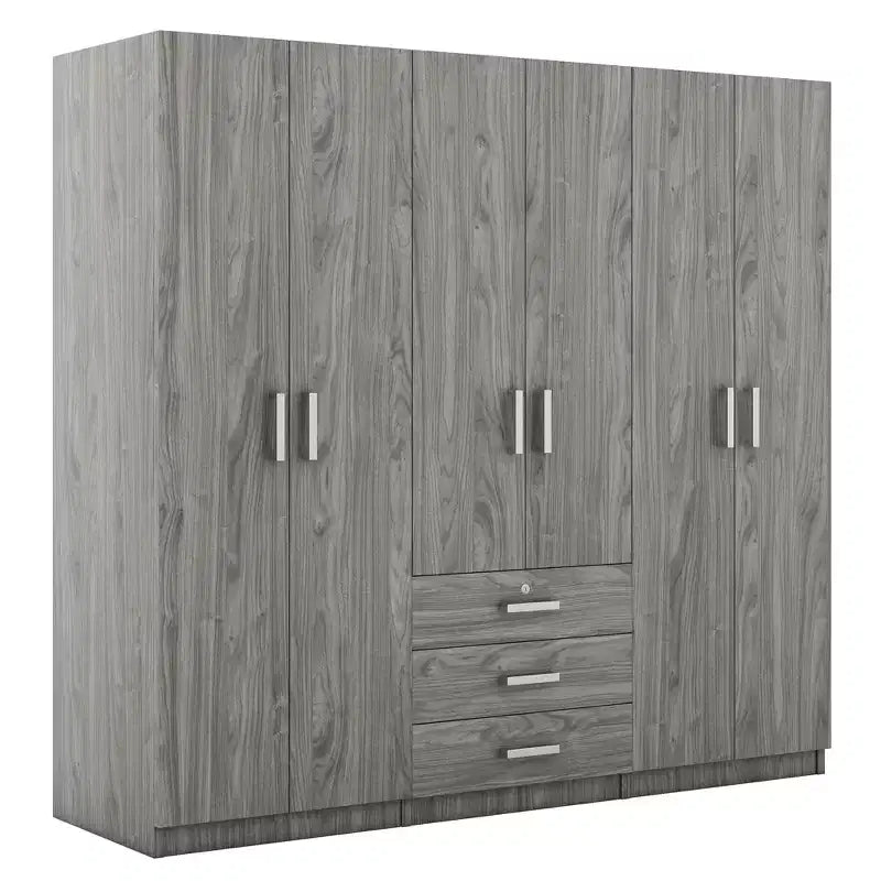 Armoire de chambre en bois à 6 portes avec grands tiroirs