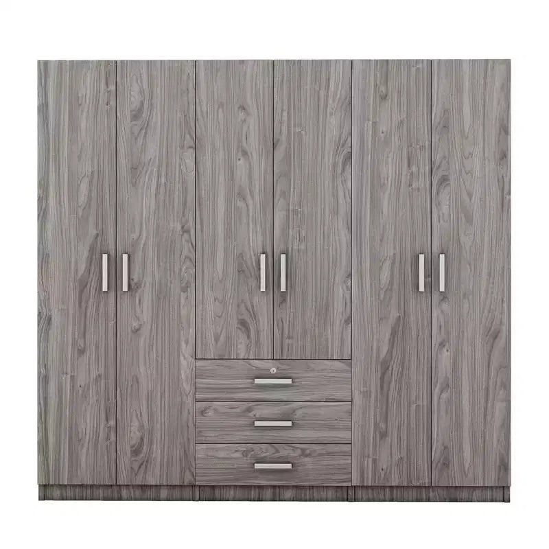 Armoire de chambre en bois à 6 portes avec grands tiroirs