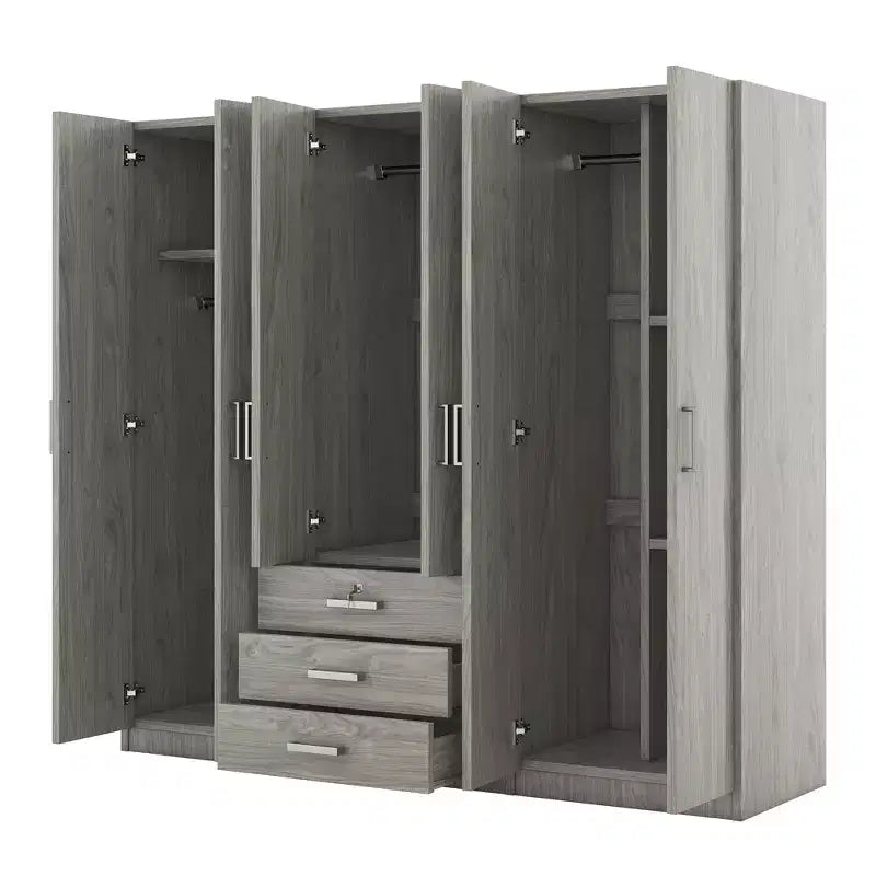 Armoire de chambre en bois à 6 portes avec grands tiroirs
