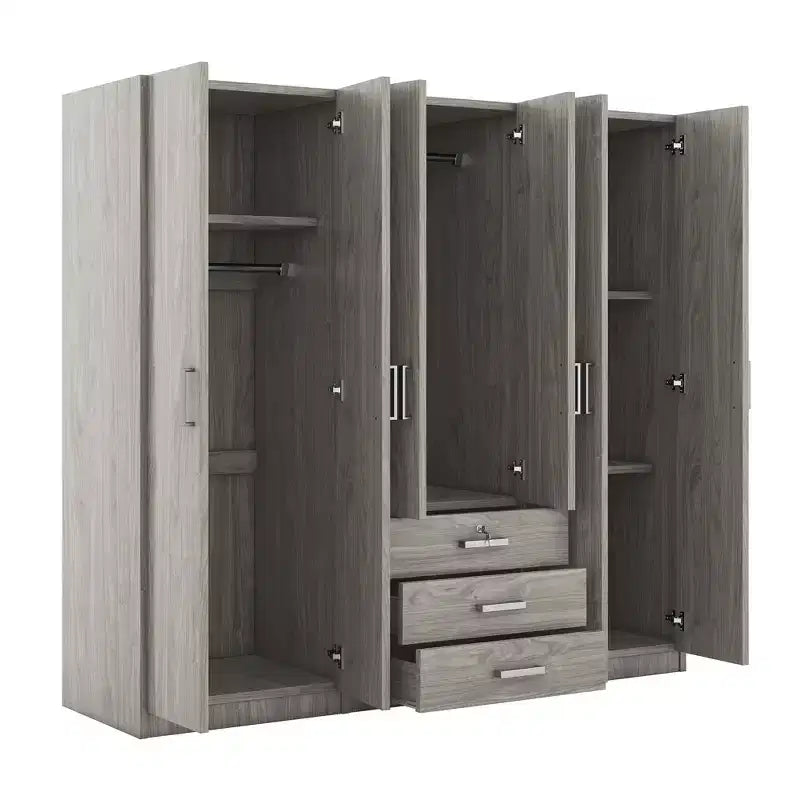 Armoire de chambre en bois à 6 portes avec grands tiroirs
