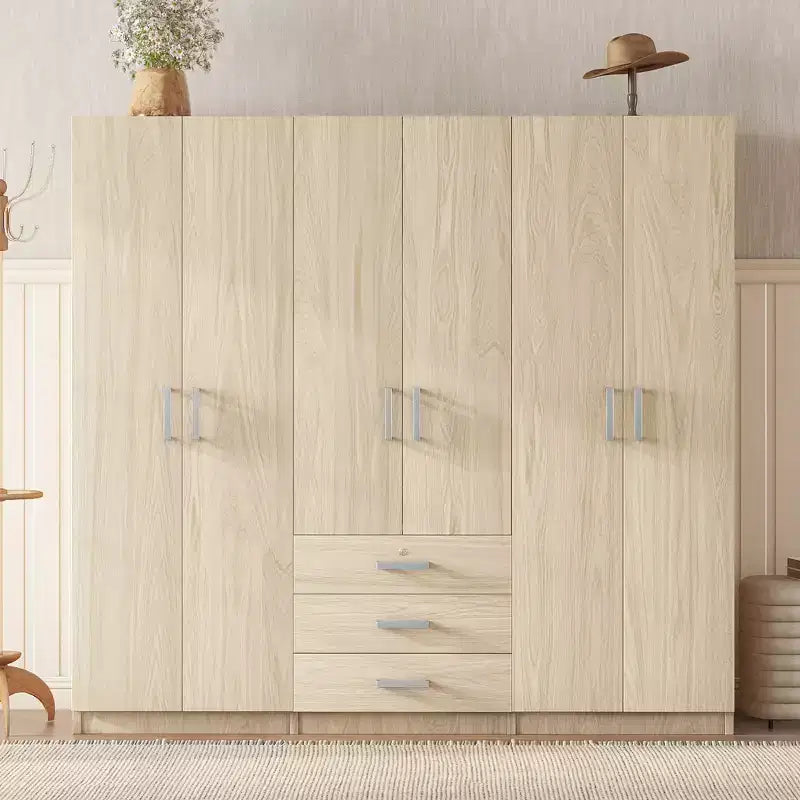 Armoire de chambre en bois à 6 portes avec grands tiroirs