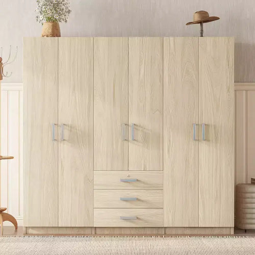 Armoire de chambre en bois à 6 portes avec grands tiroirs