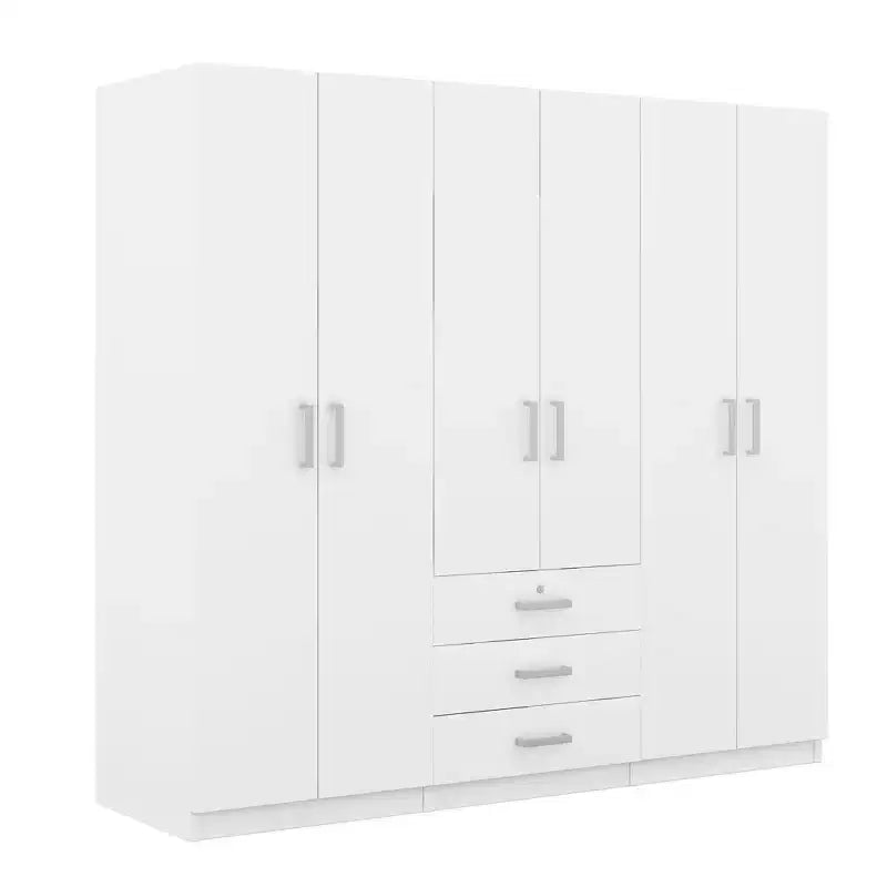 Armoire de chambre en bois à 6 portes avec grands tiroirs