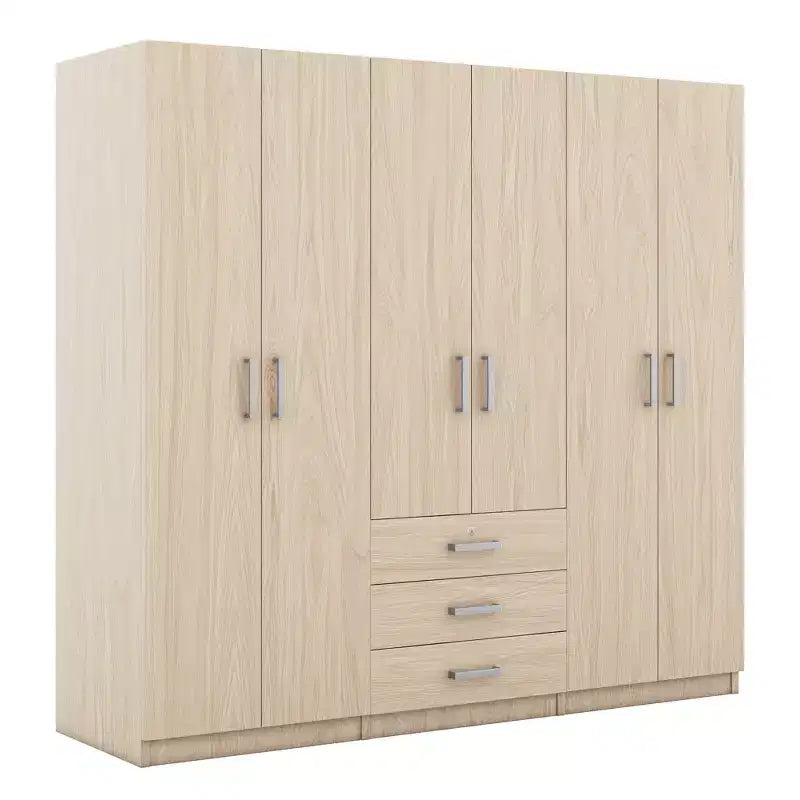 Armoire de chambre en bois à 6 portes avec grands tiroirs