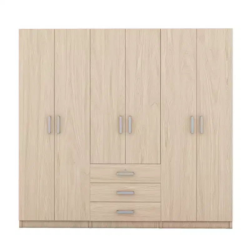Armoire de chambre en bois à 6 portes avec grands tiroirs