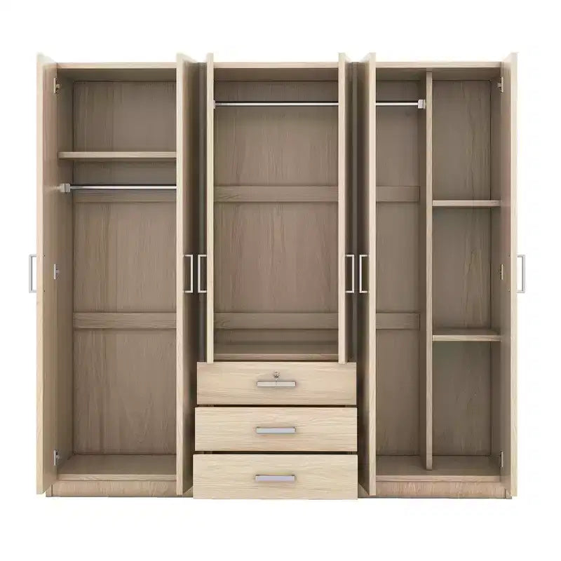 Armoire de chambre en bois à 6 portes avec grands tiroirs