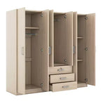 Armoire de chambre en bois à 6 portes avec grands tiroirs