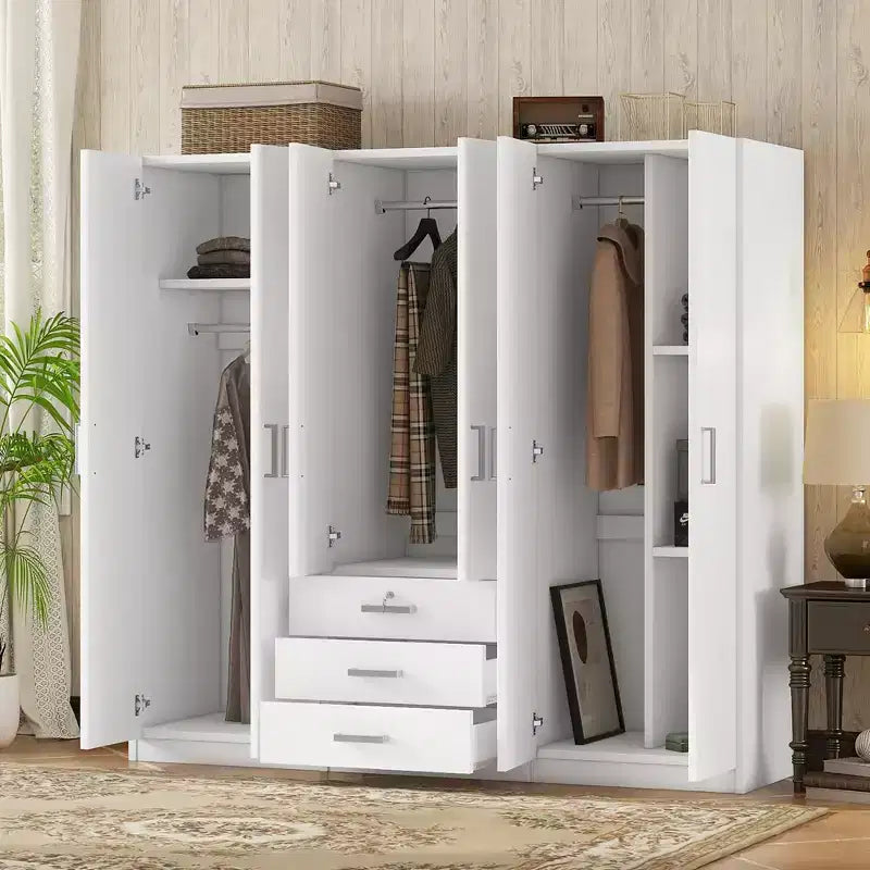 Armoire de chambre en bois à 6 portes avec grands tiroirs