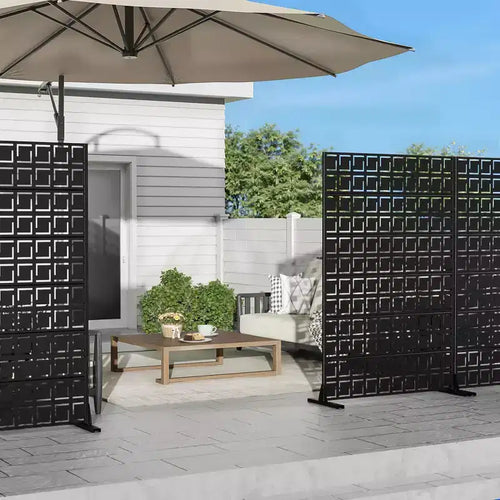 72 H47W Jardinière noire en métal Dovelina avec treillis brise-vue pour patio de café, jardin et balcons