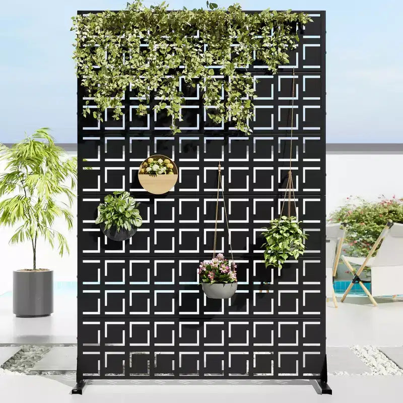 72 H47W Jardinière noire en métal Dovelina avec treillis brise-vue pour patio de café, jardin et balcons