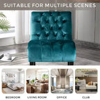 Fauteuil d'appoint sans accoudoirs en velours moderne / Chaise de loisirs, chaise confortable en tissu capitonné avec pieds en bois pour chambre à coucher