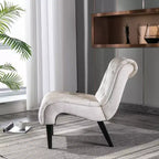 Fauteuil d'appoint sans accoudoirs en velours moderne / Chaise de loisirs, chaise confortable en tissu capitonné avec pieds en bois pour chambre à coucher