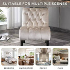 Fauteuil d'appoint sans accoudoirs en velours moderne / Chaise de loisirs, chaise confortable en tissu capitonné avec pieds en bois pour chambre à coucher