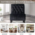 Fauteuil d'appoint sans accoudoirs en velours moderne / Chaise de loisirs, chaise confortable en tissu capitonné avec pieds en bois pour chambre à coucher