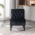 Fauteuil d'appoint sans accoudoirs en velours moderne / Chaise de loisirs, chaise confortable en tissu capitonné avec pieds en bois pour chambre à coucher