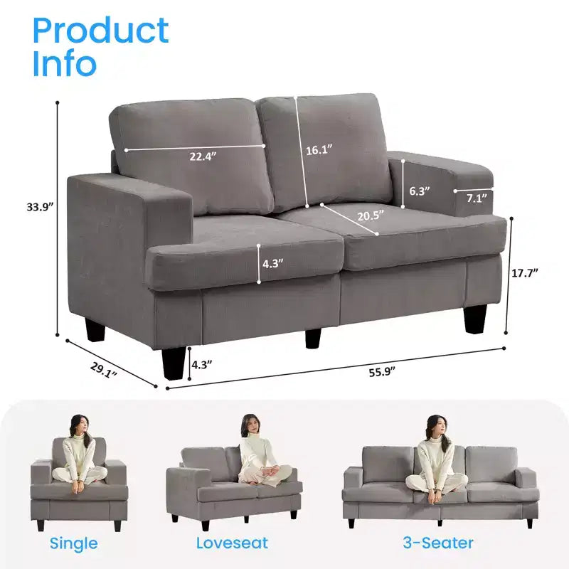 Canapé sectionnel 56 pouces, causeuse en tissu chenille, convertible confortable, canapés 2 places rembourrés