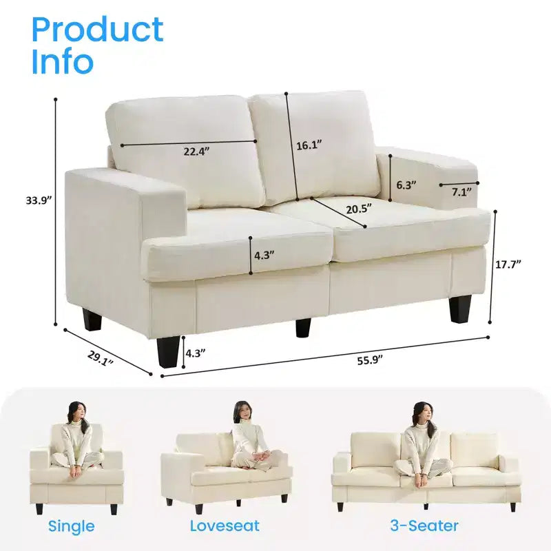 Canapé sectionnel 56 pouces, causeuse en tissu chenille, convertible confortable, canapés 2 places rembourrés