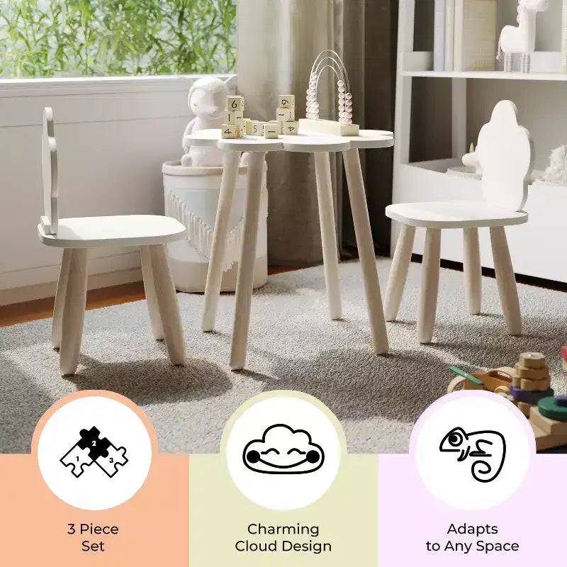 Ensemble table et chaises 3 pièces nuage en bois pour enfants Buzz & Bloom