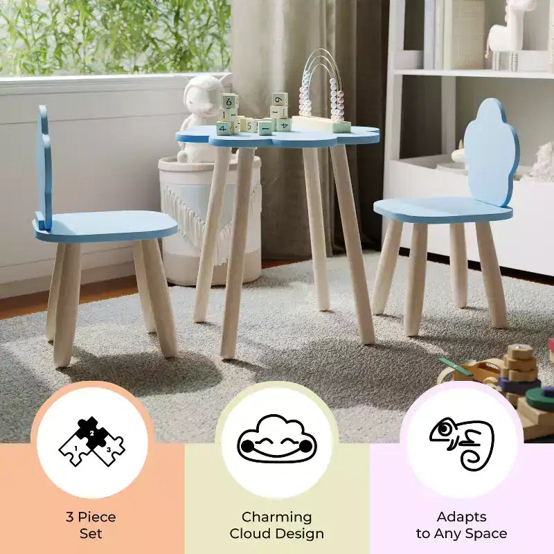 Ensemble table et chaises 3 pièces nuage en bois pour enfants Buzz & Bloom