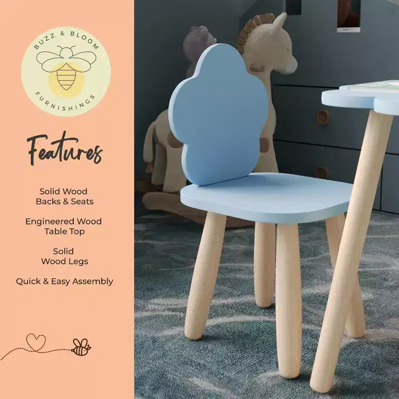 Ensemble table et chaises 3 pièces nuage en bois pour enfants Buzz & Bloom