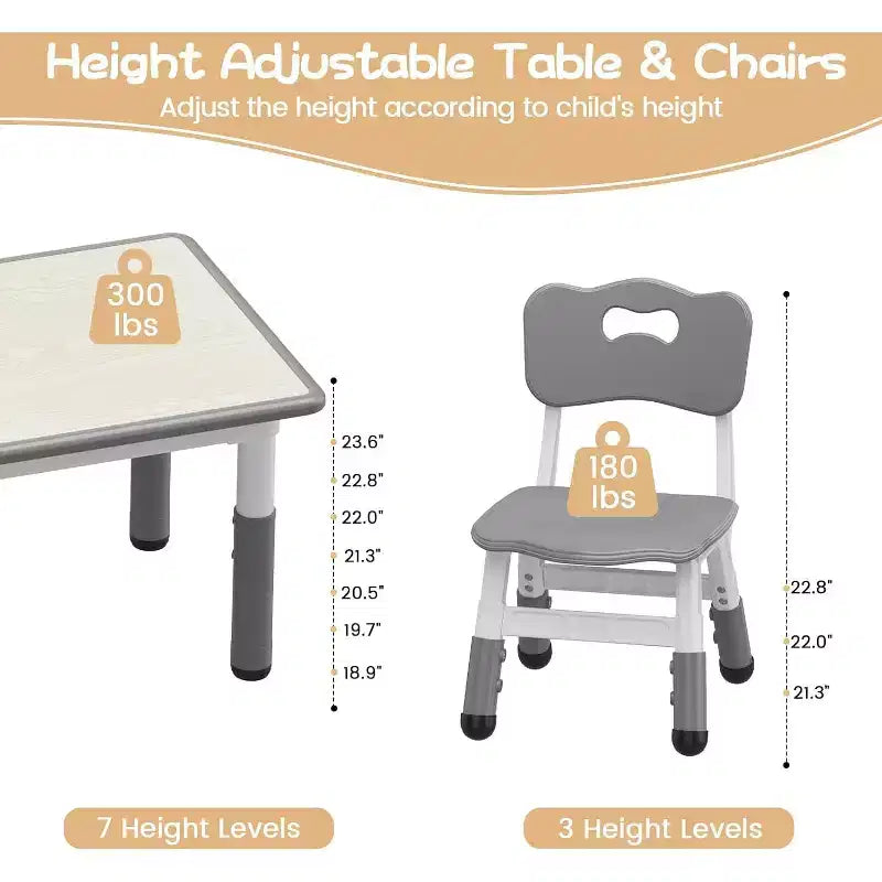 Ensemble Table et 4 Chaises pour Enfants, Table et Chaises Réglables en Hauteur pour Tout-Petits, Mobilier de Jeu pour Enfants pour la Lecture, le Dessin
