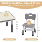 Ensemble Table et 4 Chaises pour Enfants, Table et Chaises Réglables en Hauteur pour Tout-Petits, Mobilier de Jeu pour Enfants pour la Lecture, le Dessin