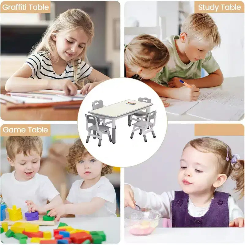 Ensemble Table et 4 Chaises pour Enfants, Table et Chaises Réglables en Hauteur pour Tout-Petits, Mobilier de Jeu pour Enfants pour la Lecture, le Dessin