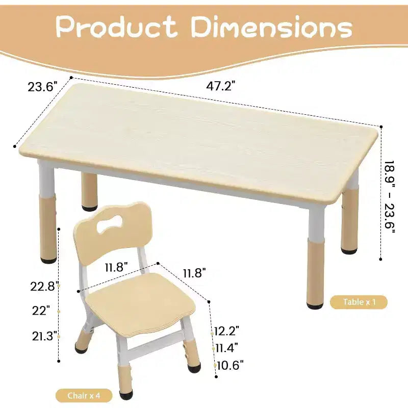 Ensemble Table et 4 Chaises pour Enfants, Table et Chaises Réglables en Hauteur pour Tout-Petits, Mobilier de Jeu pour Enfants pour la Lecture, le Dessin