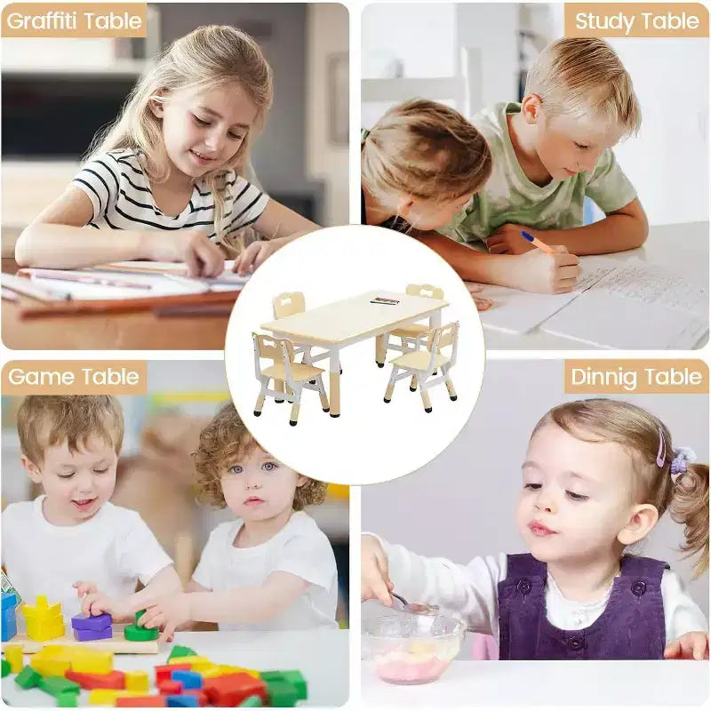 Ensemble Table et 4 Chaises pour Enfants, Table et Chaises Réglables en Hauteur pour Tout-Petits, Mobilier de Jeu pour Enfants pour la Lecture, le Dessin