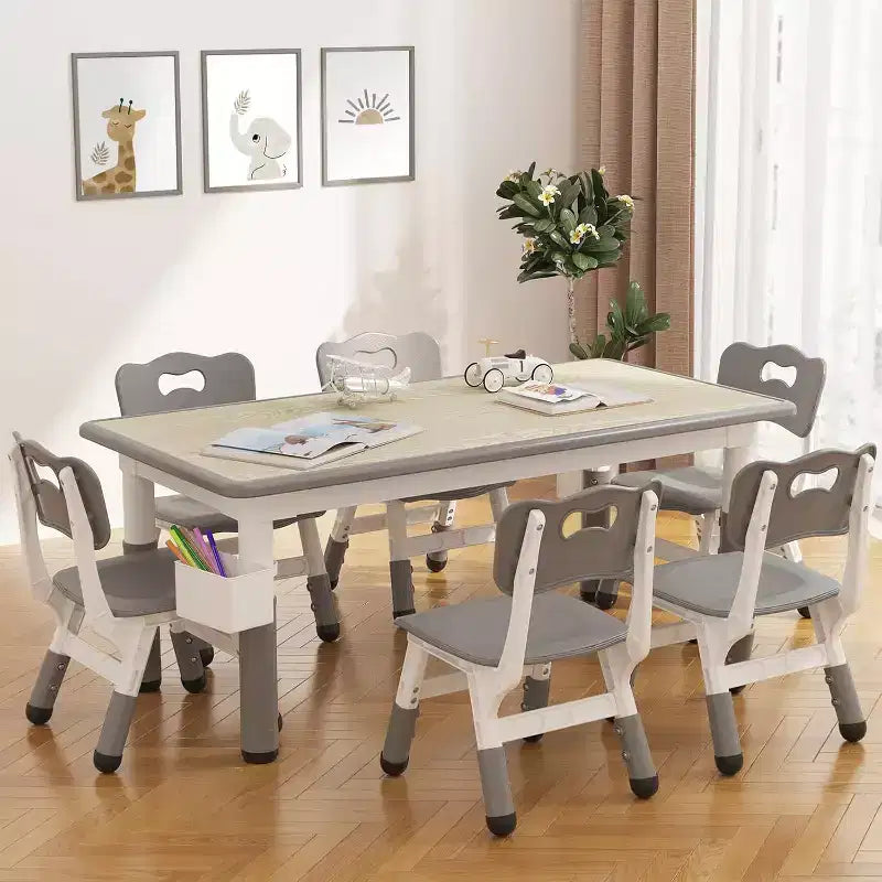 Ensemble Table et 6 Chaises pour Enfants avec Boîte de Rangement, Table et Chaises Réglables en Hauteur pour Enfants de 2 à 10 Ans, pour Garderie, Salle de Classe, Maison