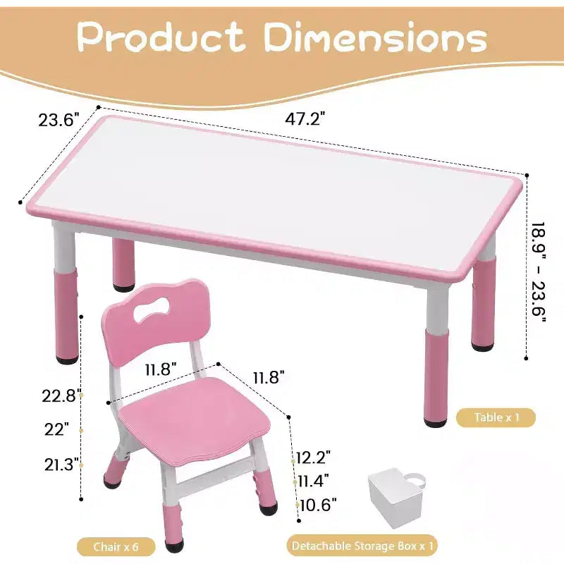 Ensemble Table et 6 Chaises pour Enfants avec Boîte de Rangement, Table et Chaises Réglables en Hauteur pour Enfants de 2 à 10 Ans, pour Garderie, Salle de Classe, Maison
