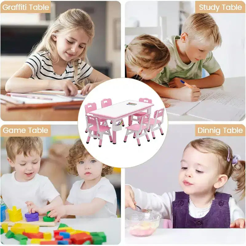 Ensemble Table et 6 Chaises pour Enfants avec Boîte de Rangement, Table et Chaises Réglables en Hauteur pour Enfants de 2 à 10 Ans, pour Garderie, Salle de Classe, Maison