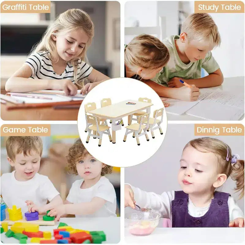 Ensemble Table et 6 Chaises pour Enfants avec Boîte de Rangement, Table et Chaises Réglables en Hauteur pour Enfants de 2 à 10 Ans, pour Garderie, Salle de Classe, Maison