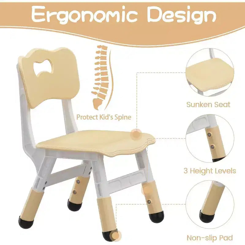 Ensemble table et 4 chaises pour enfants avec plateau en panneaux de particules, réglable en hauteur, patin antidérapant, ensemble repas compact et plateau durable