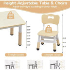 Ensemble table et 4 chaises pour enfants avec plateau en panneaux de particules, réglable en hauteur, patin antidérapant, ensemble repas compact et plateau durable