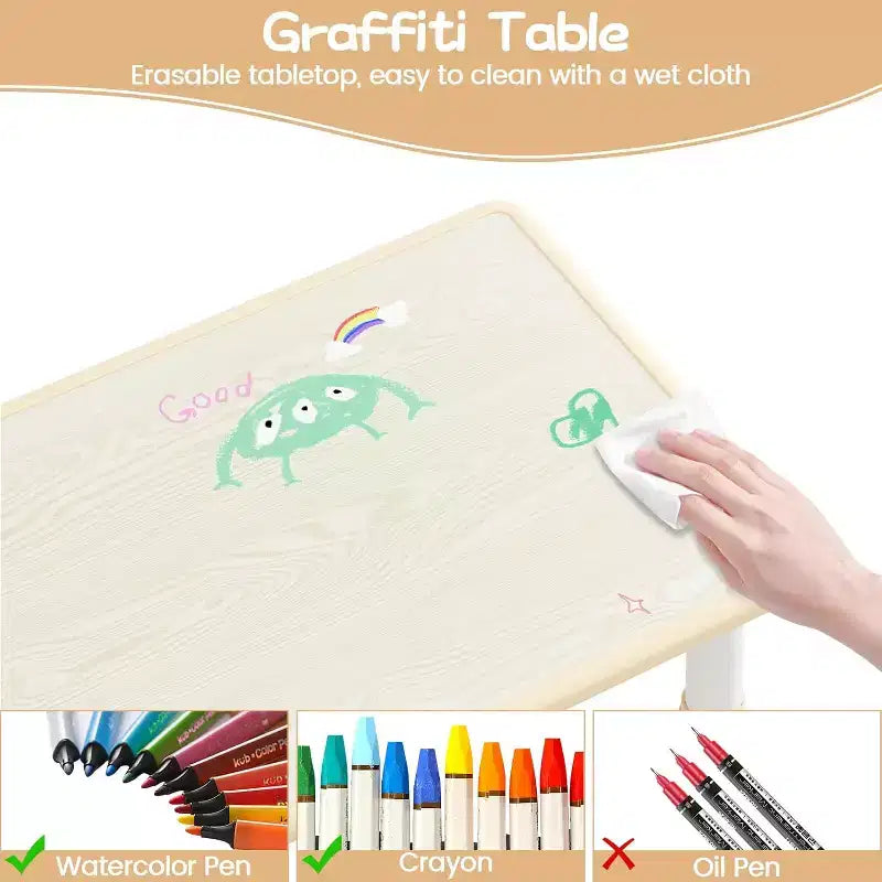 Ensemble table et 4 chaises pour enfants avec plateau en panneaux de particules, réglable en hauteur, patin antidérapant, ensemble repas compact et plateau durable