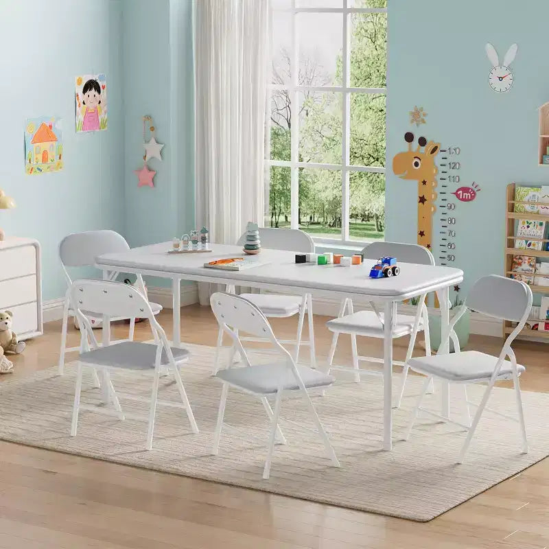 Ensemble table et chaises pliantes pour garçons et filles, 3 pièces, table et chaises portables avec coussin souple en PU, convient pour manger, lire et jouer