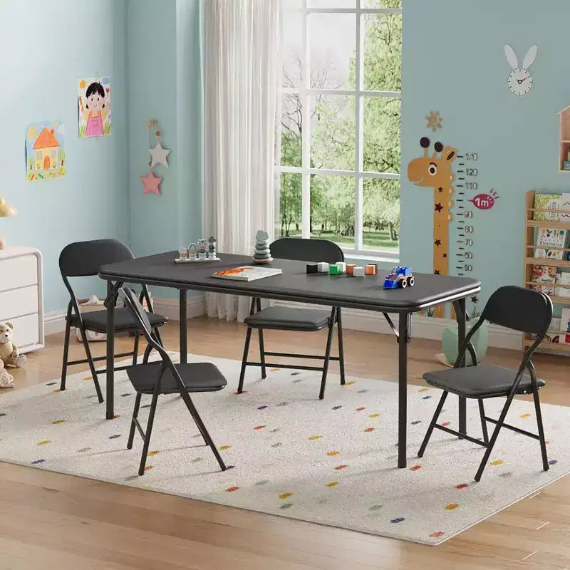 Ensemble table et chaises pliantes pour garçons et filles, 3 pièces, table et chaises portables avec coussin souple en PU, convient pour manger, lire et jouer