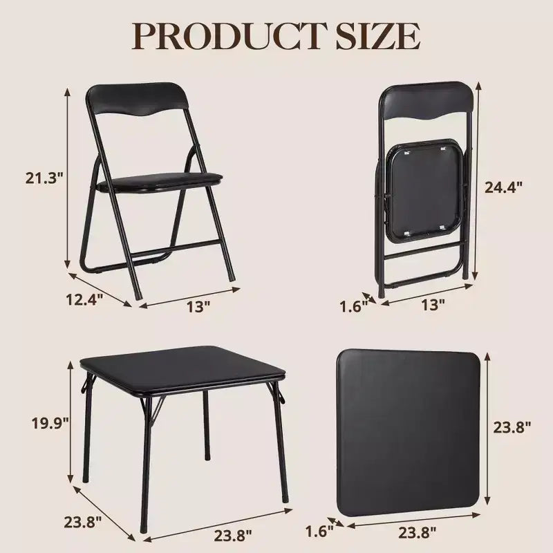 Chaises et table pliantes en métal, chaises pliantes rembourrées en cuir avec coussin confortable, ensemble table et chaises rembourrées pour manger, lire, jouer