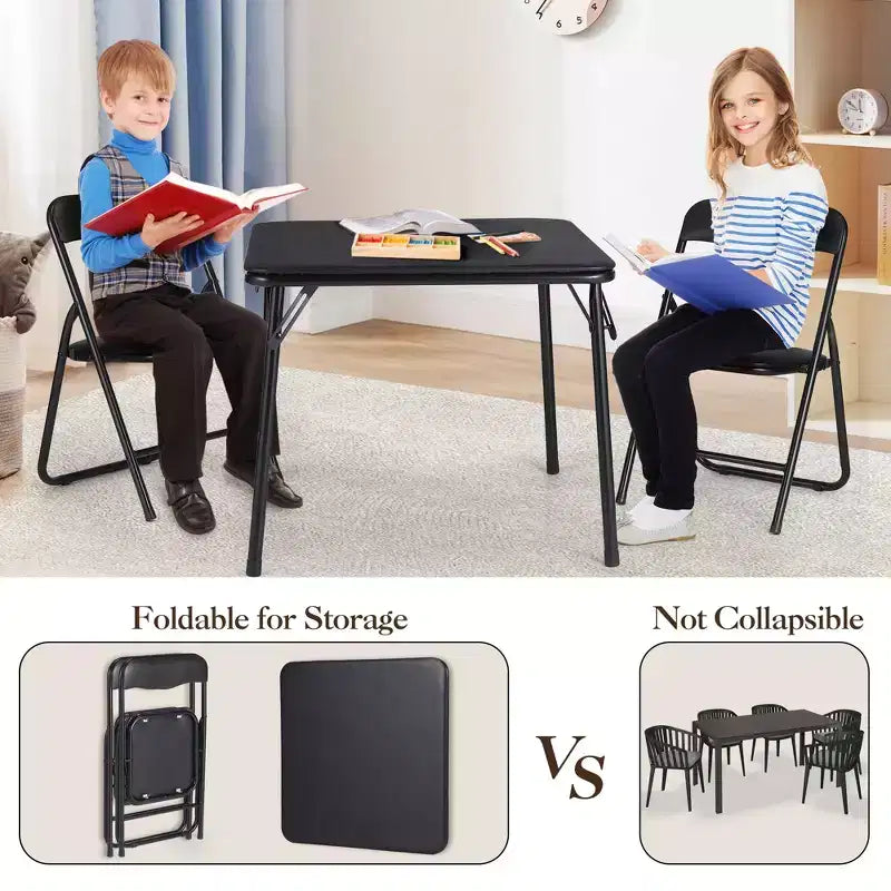 Chaises et table pliantes en métal, chaises pliantes rembourrées en cuir avec coussin confortable, ensemble table et chaises rembourrées pour manger, lire, jouer