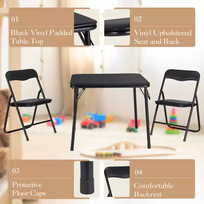 Chaises et table pliantes en métal, chaises pliantes rembourrées en cuir avec coussin confortable, ensemble table et chaises rembourrées pour manger, lire, jouer