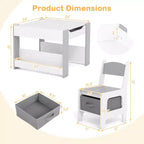 Costway Ensemble table et chaises 4-en-1 pour enfants Table d'activités en bois pour tout-petits avec étagères latérales Beige/Gris
