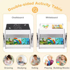 Costway Ensemble table et chaises 4-en-1 pour enfants Table d'activités en bois pour tout-petits avec étagères latérales Beige/Gris