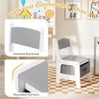 Costway Ensemble table et chaises 4-en-1 pour enfants Table d'activités en bois pour tout-petits avec étagères latérales Beige/Gris