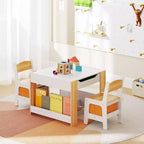 Costway Ensemble table et chaises 4-en-1 pour enfants Table d'activités en bois pour tout-petits avec étagères latérales Beige/Gris